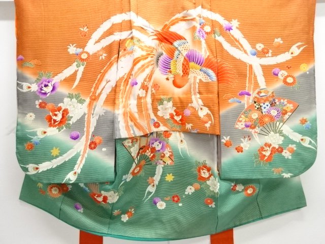 JAPANESE KIMONO / ANTIQUE KIMONO / SILK / EMBROIDERY / PHOENIX & FAN